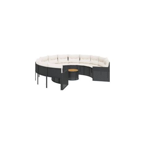 Canapé de jardin avec table coussins rond noir résine tressée (1/5)