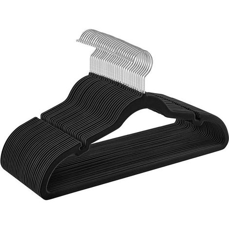 30 cintres velours noirs, barre à pantalon intégrée, cintres antiglisse fins 6 cm, pour débardeurs et soie, rangement optimisé placard (1/5)