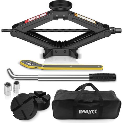 Car Jack 2.5T/2500kg, Universal Car Jack with Rubber Pad, Portable Lifting Jack with Key for Wheel Nuts, Car Emergency Kit (Black) (1/5)
