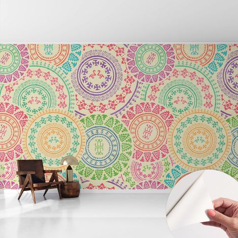 Papier peint autocollant adhésif avec motifs pour salon et chambre accessoire stylé pour votre intérieur Mandalas colorés 416x254 cm (1/5)