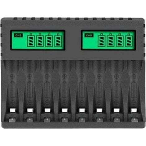 Chargeur de Batterie ÉCran LCD Chargeurs Intelligents Intelligents à 8 Emplacements pour Piles Rechargeables AA/AAA NiCd NiMh Chargeur AA AAA, (1/4)
