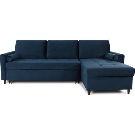 Canapé d'angle convertible réversible Claudio en velours bleu foncé (1/5)