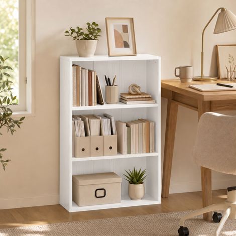 Bibliothèque blanche 60x24x93cm, 3 compartiments étagère réglable rangement (1/5)