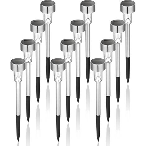 Set di 12 luci solari da esterno in acciaio inossidabile impermeabili, luci solari a LED, luci solari da esterno per patio, prato, cortile e paesaggio (bianco caldo) (1/5)