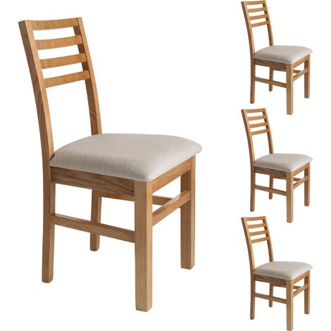 Lot de 4 chaises en hêtre chêne clair assise tissu beige - LOUISE