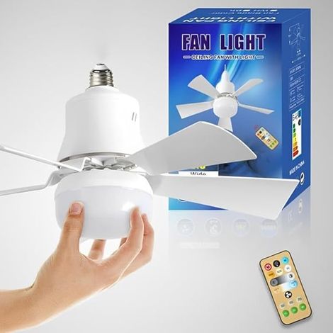 Ventilateur de plafond avec lumière et télécommande , ventilateur LED réglable 52CM 30W , douille E27 , ventilateur de plafond pour chambre , 6 pales , 3 vitesses (1/4)