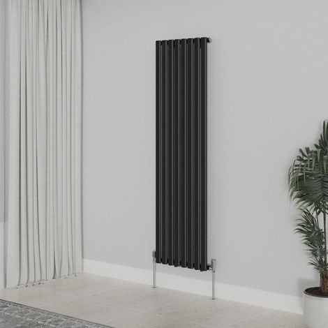 WarmeHaus Vertical Oval Single Panel Black Radiator 1600x472mm (1/5)