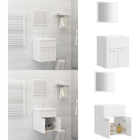 vidaXL Ensemble de meubles de salle de bain Blanc brillant Aggloméré (1/5)