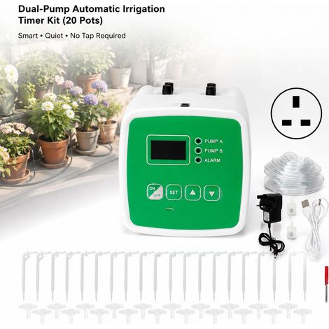 Toivize-Minuteur d'arrosage - Double pompe - 20 pots - USB/220V - Vert - Programmable - Automatique - Kit irrigation jardin balcon (1/4)