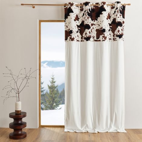 Rideau tamisant à œillets avec parement motif peau de vache Marron Foncé 140x260 cm (1/2)