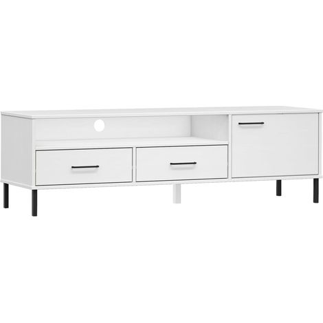 Maison Exclusive - TV-Schrank OSLO mit Metallbeinen Weiß Massivho