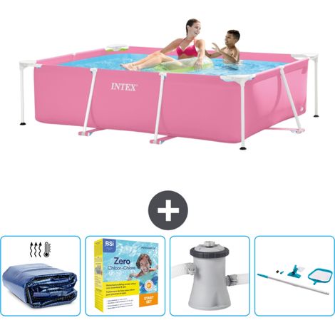 Intex-Schwimmbecken mit rechteckigem Rahmen – 220 x 150 x 60 cm – Rosa – im Lieferumfang enthalten Accessoire CB14