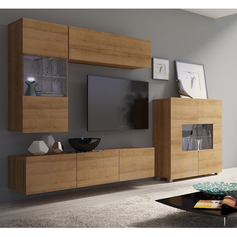 Wohnzimmer Möbel Set in Eiche Gold Nb. mit LED Beleuchtung CAIRNS-132, B/H/T ca. 265/200/43 cm (1/5)