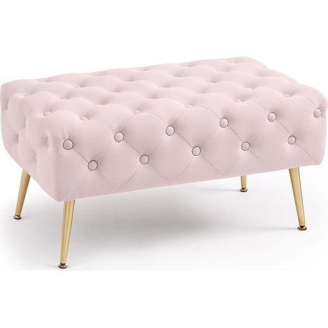 Banco acolchado de terciopelo capitoné 80 cm MADRID Rosa Empolvado (1/5)