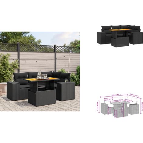 The Living Store Salon de jardin 5 pcs avec coussins noir résine tressée - Meubles d'extérieur (1/3)