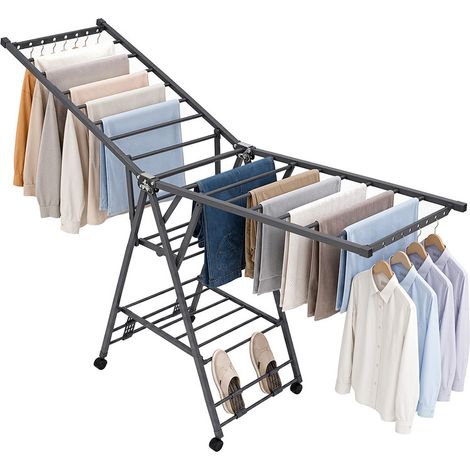 Séchoir à linge pliable 15 barres – Capacité charge 90 kg - Équipé de roulettes - Convient aux foyers disposant d'un espace limité - 180×45×98cm (1/5)