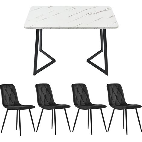 Ensemble table et chaises, 5 pièces, 1 table + 4 chaises, velours et MDF, noir (1/5)
