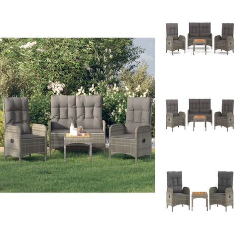 Gartenmöbel-Sets - Living 4-tlg. Garten-Essgruppe mit Kissen Grau Poly Rattan (1/5)
