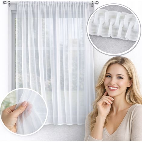 Fertige Gardinen für Wohn- und Schlafzimmer, glatter weißer Voile, mit Stange und Rohr, 600 x 270 mm, trendiger Stil