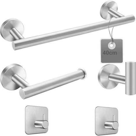 5 Pcs Porte-Serviettes Inoxydable Chrome Porte-Serviettes Mural Sets D'accessoires de Salle de Bains, 41cm Porte Serviette + Support Papier Toilettes+Crochets Porte-Serviettes+ 2 Crochets (1/4)