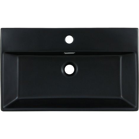 ML-Design Lavabo en Céramique, Noir, 515x360x130 mm, Forme Rectangle, Garniture de Vidage Noir, Vasque á Poser, Design Moderne, Lavabo à Main, Lavabo de Comptoir Élégant, Salle de Bain/WC d'Invités (1/5)