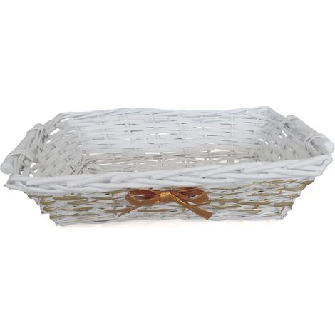 Cesto rettangolare in vimini bianco con nastro oro, 49/45x34x12 cm (kit da 3)