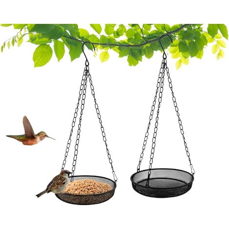 Lot de 2 mangeoires rondes à suspendre - Avec chaîne en fer et crochet - Convient pour le jardin, les arrière-cours, les pelouses (1/5)