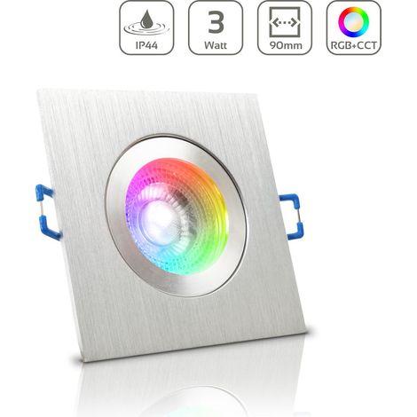 Einbauspot IP44 eckig - Farbe: Alu-gebürstet - LED Leuchtmittel: GU10 5W RGB+CCT (1/4)