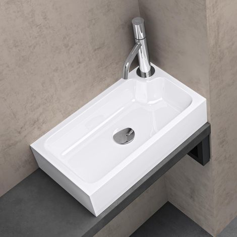 doporro Waschbecken Gäste WC Aufsatzwaschbecken Mineralguss, BTH: 46x26x11cm, Weiß Handwaschbecken für Badezimmer, Form: Eckig,Becken:Links colossum101 (1/5)