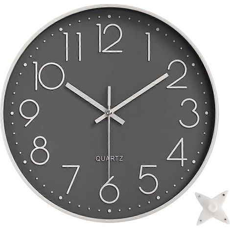 Horloge murale silencieuse 12 pouces, horloge de cuisine à quartz à piles, horloge ronde moderne, décoration intérieure pour bureau, salle de classe, salon, chambres (1/5)