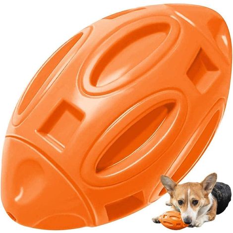Hunde-Rugbyball, Kauball aus Gummi, Hunde-Rugbyspielzeug, Quietschball, für mittelgroße und große Hunde (orange) – 1 Stück (1/5)