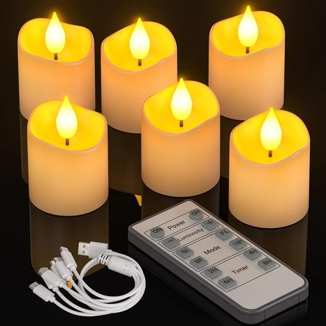 Bougie Chauffe Plat LED Rechargeable, 6 Fausse Bougies à LED Flamme Vacillante Bougie Decorative Electrique avec Télécommande pour Deco Noel Anniversaire Mariage Maison Chambre (1/5)