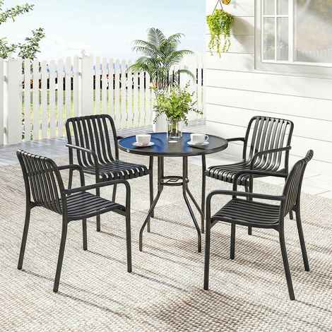 Lot de 4 chaises pliantes de jardin, dossier incurvé avec repose-bras, parfait pour piscine et balcon, dimensions 55x58,5x81,5cm, noir