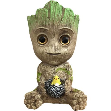 Décoration d'Aquarium Bébé Groot Figurine de Dessin Animé Ornement d'Aquarium pour Cachette de Poissons et Décoration de Maison Fleur Pot