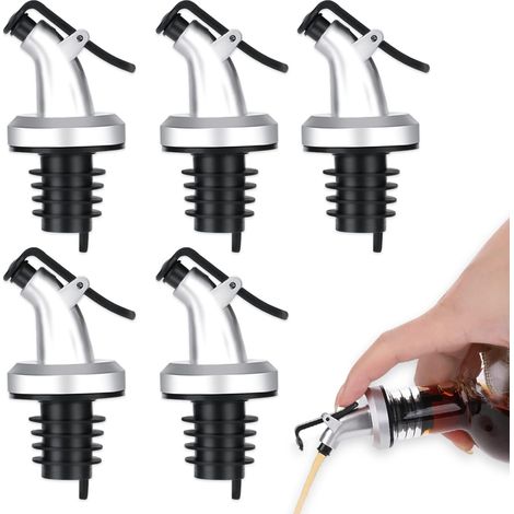 Lot de 5 verseurs pour bouteilles d'huile, becs verseurs pour huile d'olive et autres boissons alcoolisées, bouchons anti-fuites et (1/5)
