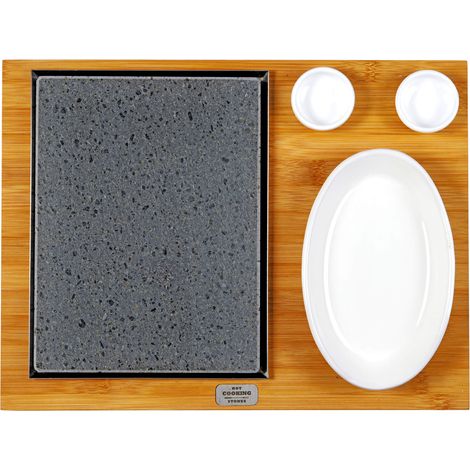 Pietra Lavica 19x25 cm con Insalatiera 2 Ciotole e Supporto in Legno di Bamboo American (1/3)