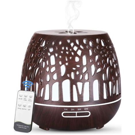 Diffuseur d'Huiles Essentielles 400ml, Télécommande d'humidificateur Ultrasonique sans BPA avec Lumière LED à Couleurs Variables 3 Minuterie pour la Maison/Yoga/Bureau/Spa - Couleur du Bois Foncé (1/5)