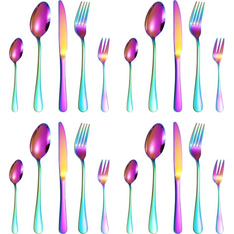 Ménagère 20 pièces en acier inoxydable pour 4 personnes, motif arc-en-ciel (1/5)