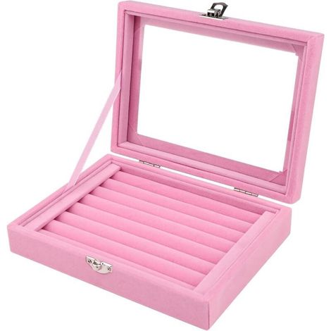 Boîte à bijoux en velours, organisateur de bijoux pour bagues, boucles d'oreilles, colliers, présentoir à bijoux, vitrine à bijoux, boîte de rangement avec couvercle pour femmes et fil (1/4)