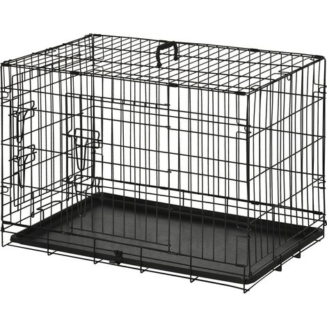 Hundetransportbox aus Metall mit herausnehmbarer Wanne, schwarz