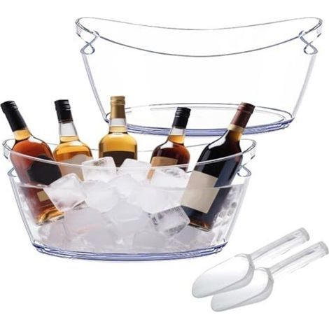 2 Pièces 6L Seau à Glace de Champagne, Seaux à Glace Grande Capacité Avec 2 cuillères, Transparent Seau à Champagne, Seau à Glace pour Refroidir les Bouteilles de vin et de Champagne