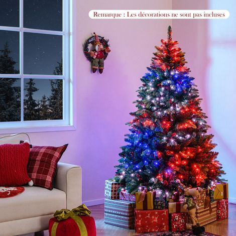 Arbre de Noël Artificiel Pré-éclairé avec Télécommande Lumières RGB Multicolores Branches en PE&PVC Modes Scintillants Branches à Charnières (1/2)