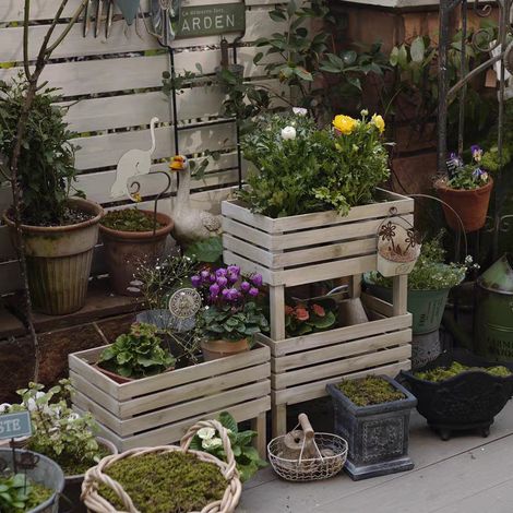 étagère à fleurs en bois massif sur pied à deux niveaux pour plantes grasses et végétaux étagère de rangement en bois pour pots décoration pour balcon et intérieur (1/5)