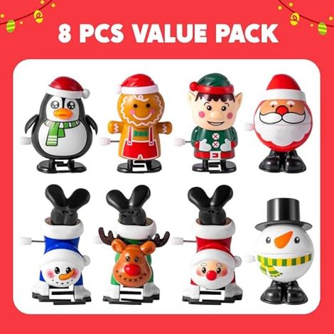 8 jouets de Noël à remonter assortis, accessoires pour les fêtes de Noël (1/4)