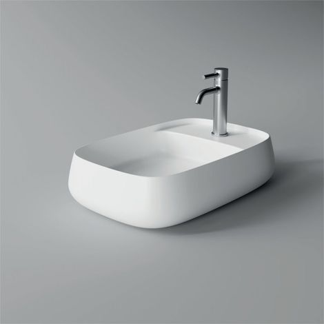 Lavabo Nur appoggio 60x40 rettangolare in ceramica bianco di