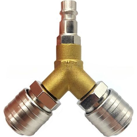 Distributeur d'air Comprimé, Distributeur d’Air en Y,, Interrupteur d'air Comprimé, Avec deux Connecteurs Filetés 1/4 Pouce, en laiton Antirouille, Entièrement Assemblé, Prêt à l'emploi (1/5)