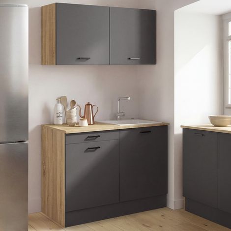 Cocina completa tipo <> de 120 cm de STIL con encimera de tres elementos en madera y negro (1/5)