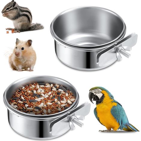 Lot de 2 gamelles pour cage à oiseaux, coupelles métalliques à visser avec supports pour perroquets, hamsters et petits animaux, pour un accès facile à la nourriture et à l'eau (1/5)