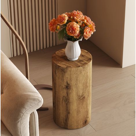 Table basse ronde 30x30x55 cm bois en MDF avec finition effet bois et patins antidérapants (1/5)