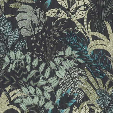 Blumen Tapete Profhome 378603 Vliestapete leicht strukturiert mit floralen Ornamenten matt schwarz blau grau grün 5,33 m2